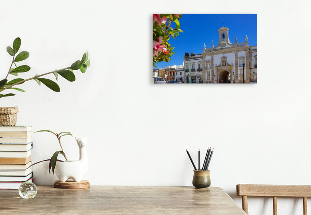 Premium Textil-Leinwand Hibiskusblüten am neoklassizistischen Stadttor