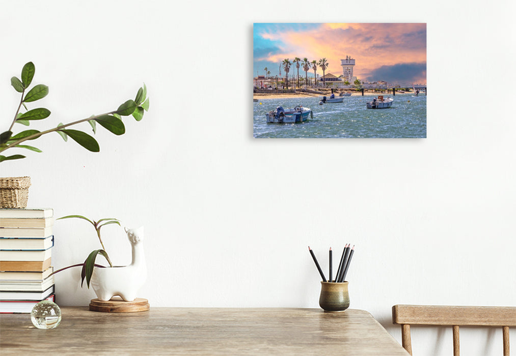 Premium Textil-Leinwand Wasserturm am Strand