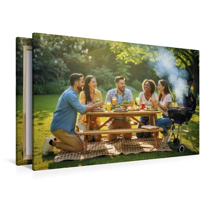Premium Textil-Leinwand Wiesenzeit, Sonne, Decke, Glück.