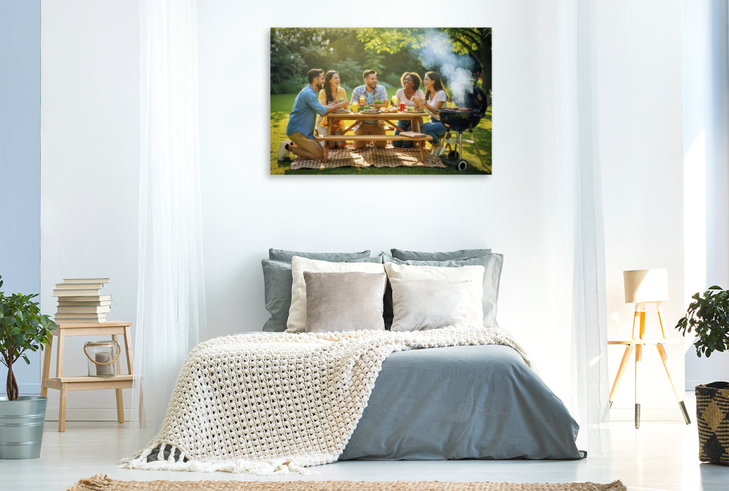 Premium Textil-Leinwand Wiesenzeit, Sonne, Decke, Glück.