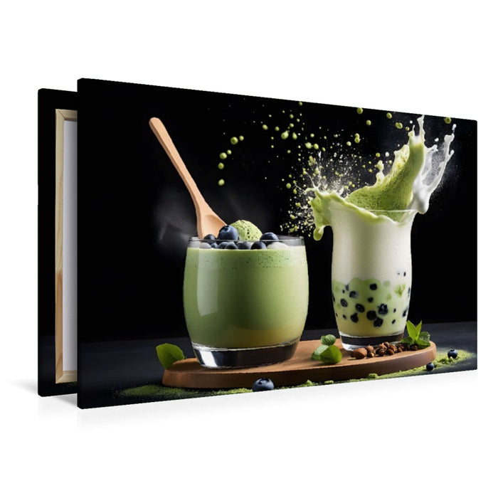 Premium Textil-Leinwand Matcha-Blackberry-Mousse und trendiger Matcha-Boba-Latte