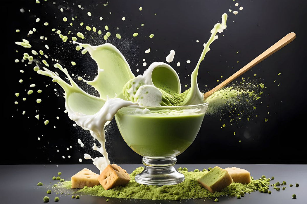Premium Textil-Leinwand Stylische Dessert-Kreation aus Matcha-Creme und Matcha-Eis