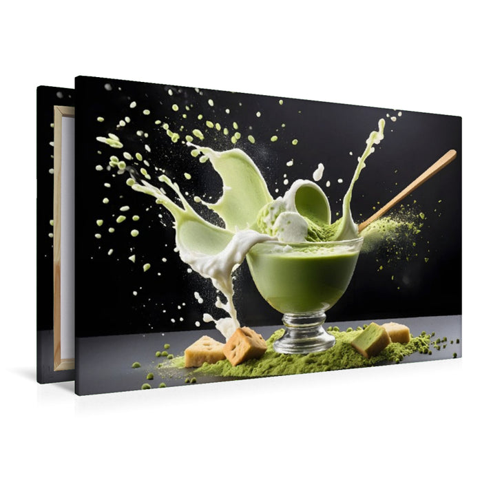 Premium Textil-Leinwand Stylische Dessert-Kreation aus Matcha-Creme und Matcha-Eis