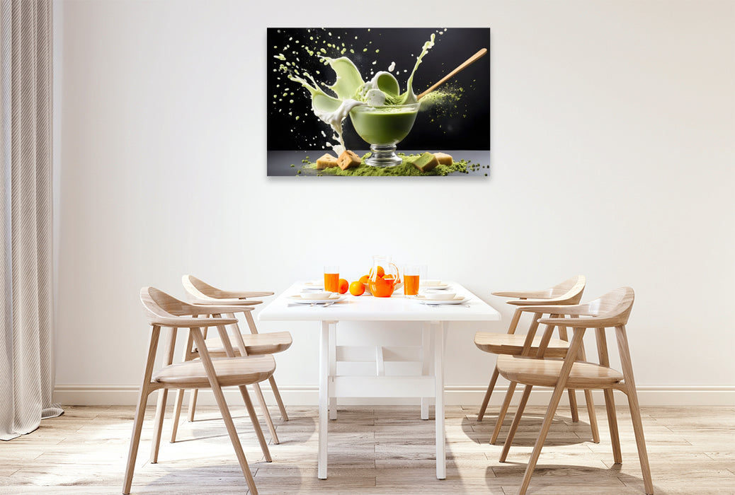 Premium Textil-Leinwand Stylische Dessert-Kreation aus Matcha-Creme und Matcha-Eis