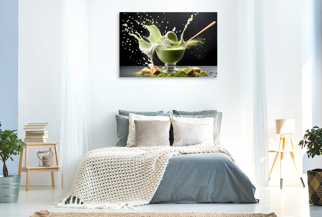 Premium Textil-Leinwand Stylische Dessert-Kreation aus Matcha-Creme und Matcha-Eis