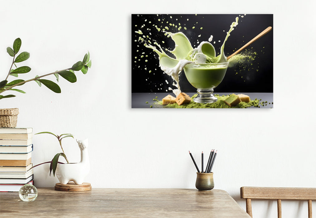 Premium Textil-Leinwand Stylische Dessert-Kreation aus Matcha-Creme und Matcha-Eis