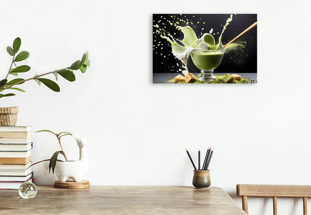 Premium Textil-Leinwand Stylische Dessert-Kreation aus Matcha-Creme und Matcha-Eis