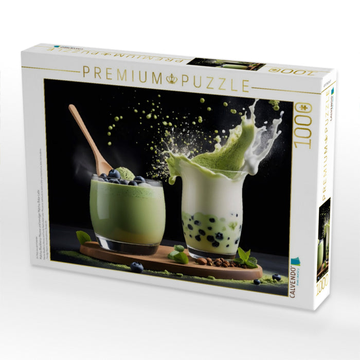 Matcha-Blackberry-Mousse und trendiger Matcha-Boba-Latte - CALVENDO Foto-Puzzle'