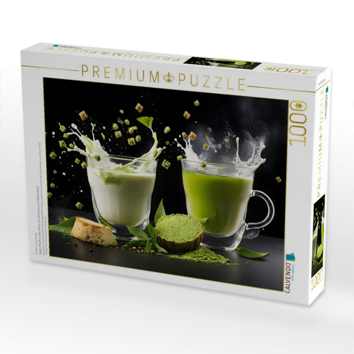 Vegane Matcha-Latte-Drinks mit Hafermilch und Matcha Mochi - CALVENDO Foto-Puzzle'