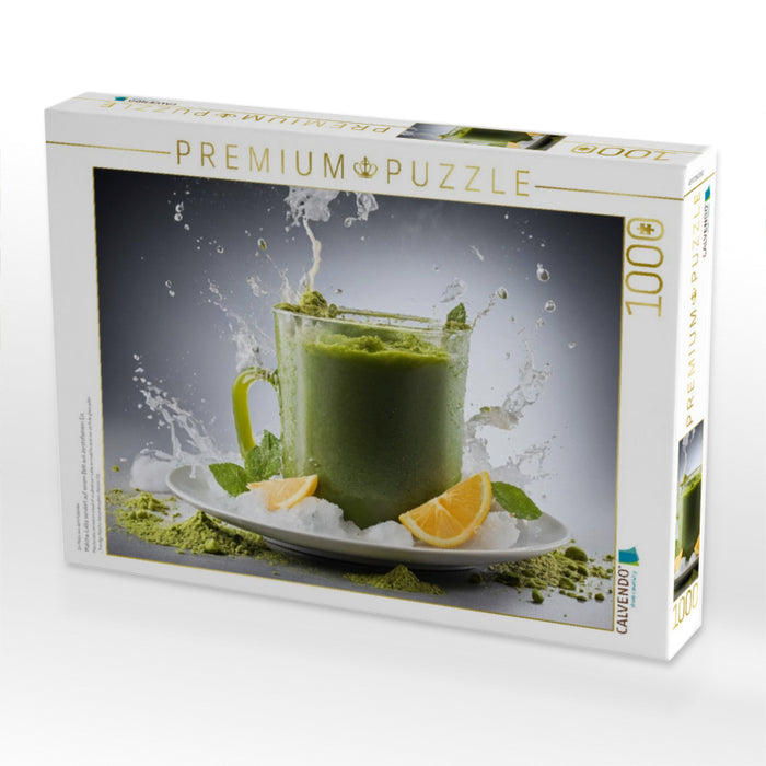 Matcha-Latte serviert auf einem Bett aus zerstoßenem Eis - CALVENDO Foto-Puzzle'