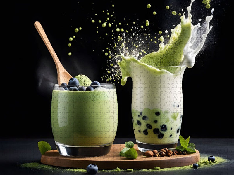 Matcha-Blackberry-Mousse und trendiger Matcha-Boba-Latte - CALVENDO Foto-Puzzle'