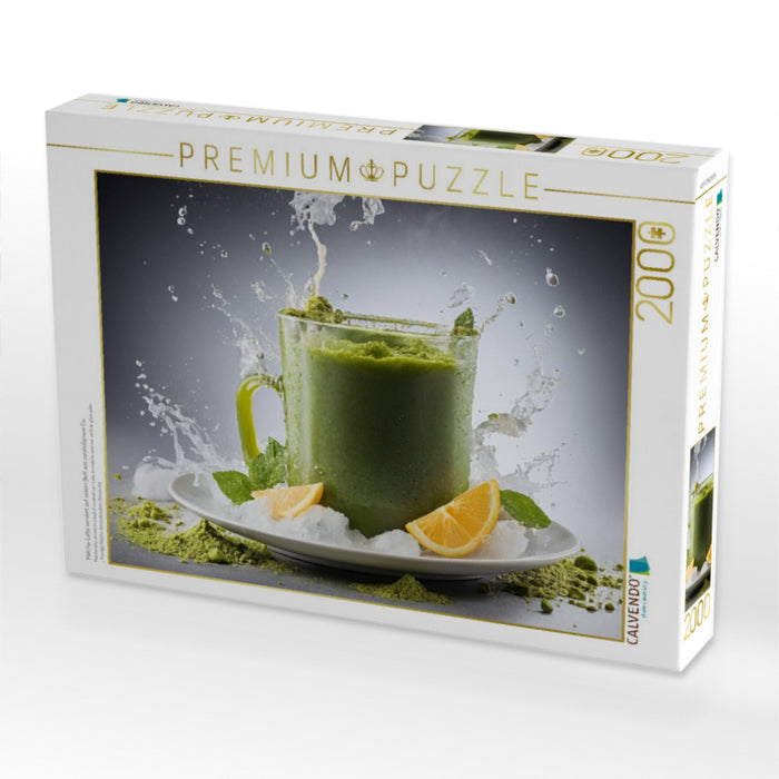 Matcha-Latte serviert auf einem Bett aus zerstoßenem Eis - CALVENDO Foto-Puzzle'