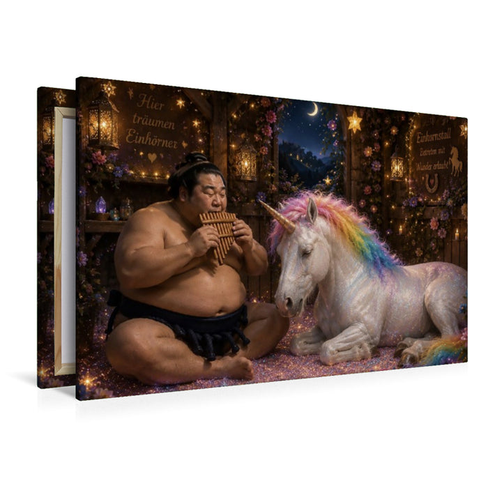 Premium Textil-Leinwand Sumoringer und Einhorn