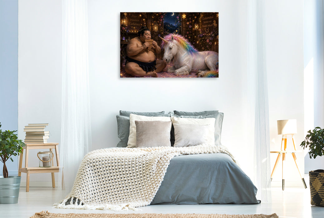 Premium Textil-Leinwand Sumoringer und Einhorn