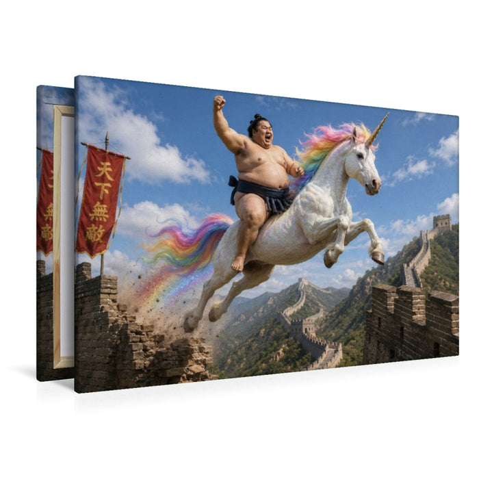 Premium Textil-Leinwand Sumoringer und Einhorn