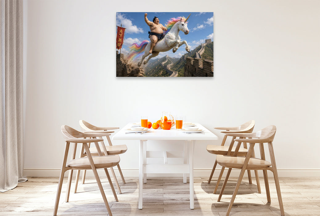 Premium Textil-Leinwand Sumoringer und Einhorn