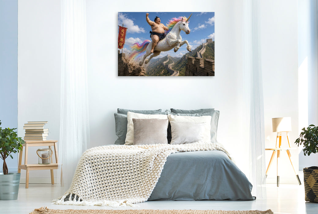 Premium Textil-Leinwand Sumoringer und Einhorn