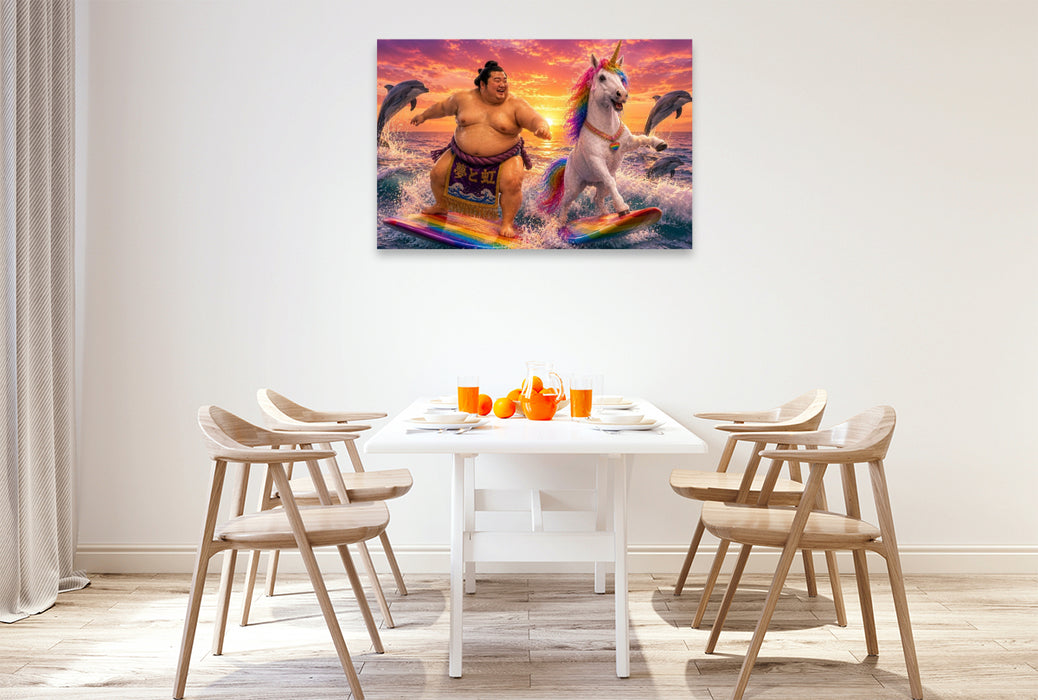 Premium Textil-Leinwand Ein Motiv aus dem Kalender Sumoringer und Einhorn - Fantastische Freunde