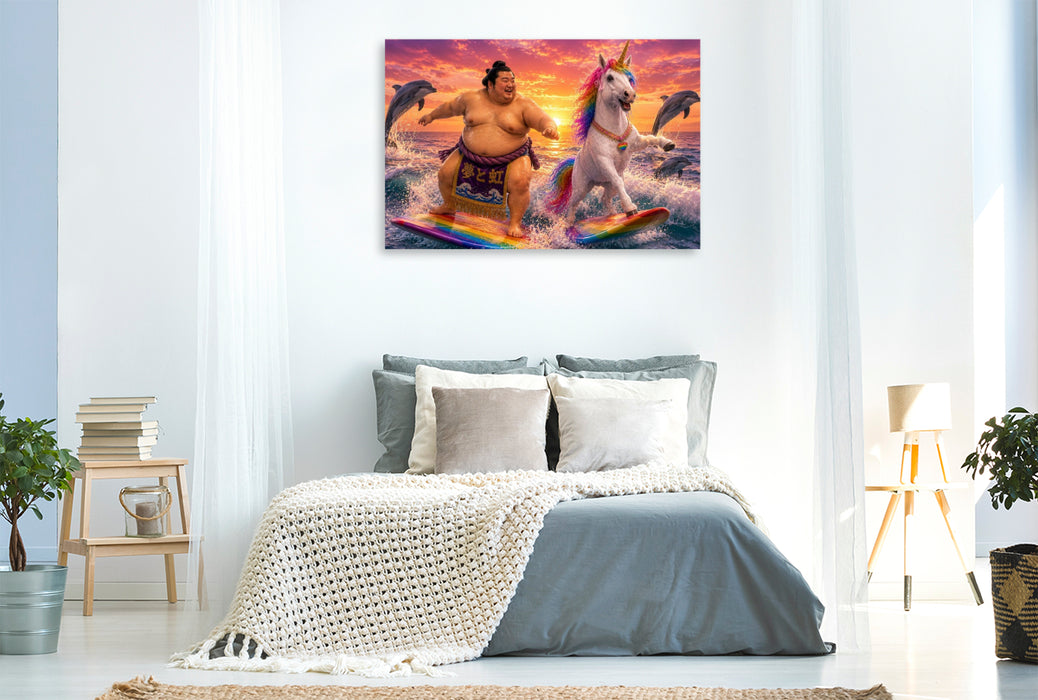 Premium Textil-Leinwand Ein Motiv aus dem Kalender Sumoringer und Einhorn - Fantastische Freunde