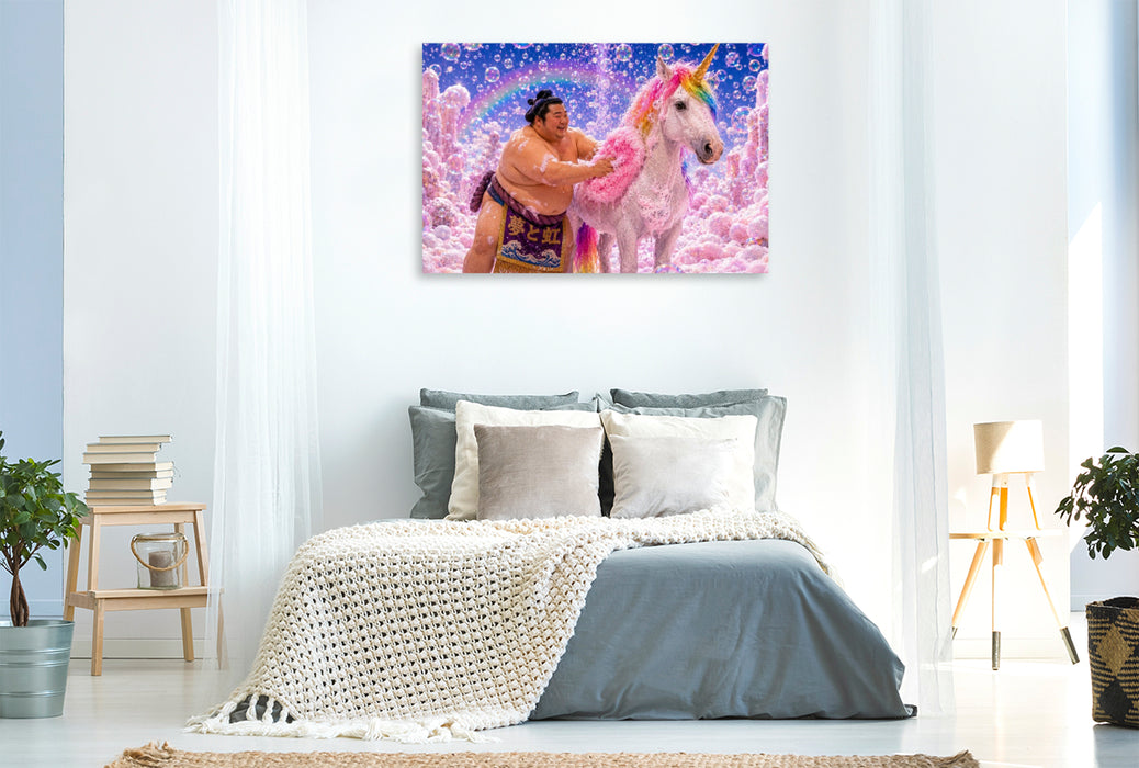 Premium Textil-Leinwand Ein Motiv aus dem Kalender Sumoringer und Einhorn - Fantastische Freunde