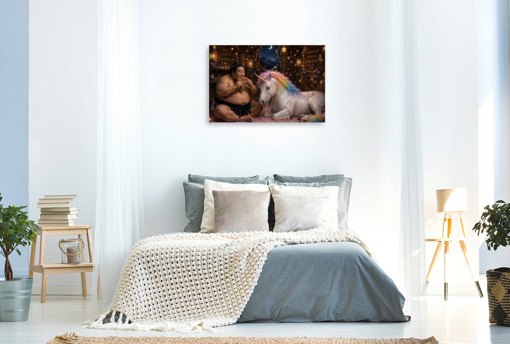 Premium Textil-Leinwand Sumoringer und Einhorn