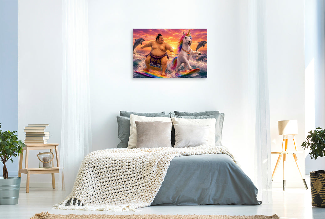 Premium Textil-Leinwand Ein Motiv aus dem Kalender Sumoringer und Einhorn - Fantastische Freunde