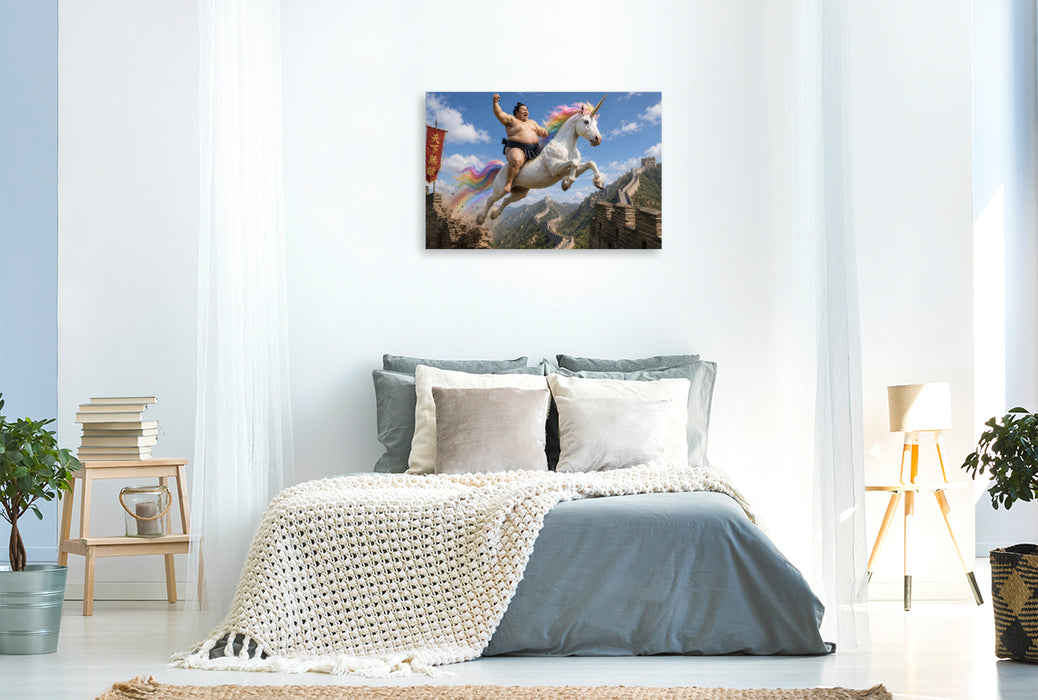 Premium Textil-Leinwand Sumoringer und Einhorn