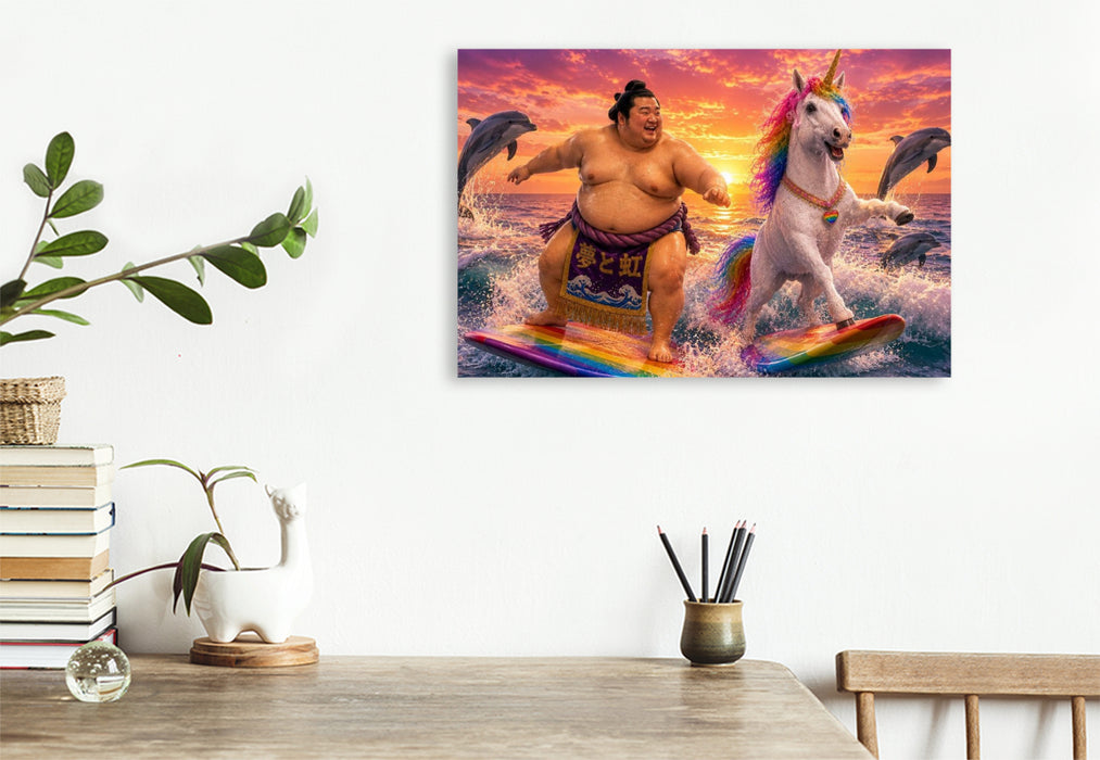 Premium Textil-Leinwand Ein Motiv aus dem Kalender Sumoringer und Einhorn - Fantastische Freunde