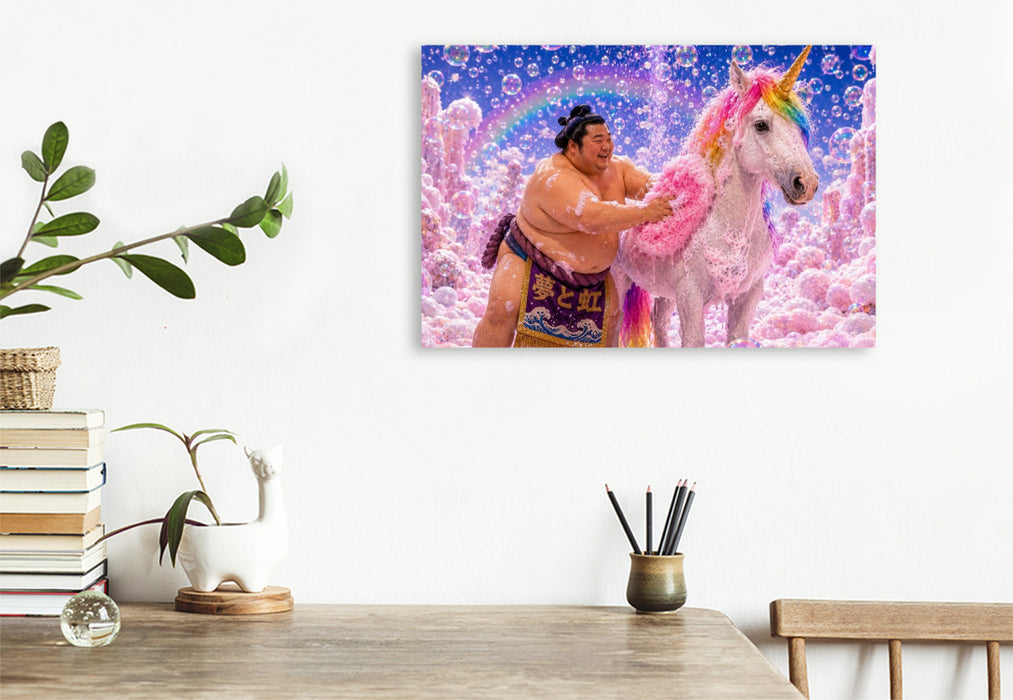 Premium Textil-Leinwand Ein Motiv aus dem Kalender Sumoringer und Einhorn - Fantastische Freunde