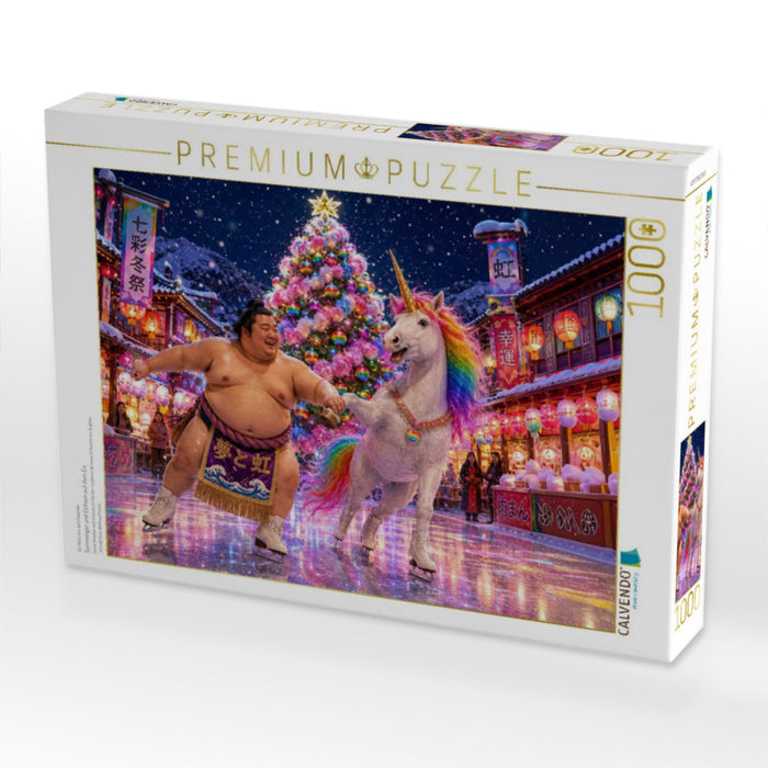 Sumoringer und Einhorn auf dem Eis - CALVENDO Foto-Puzzle'
