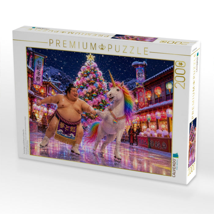 Sumoringer und Einhorn auf dem Eis - CALVENDO Foto-Puzzle'