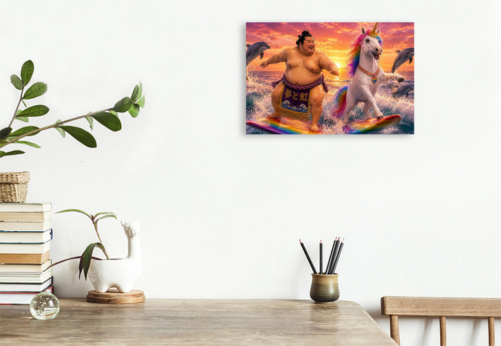 Premium Textil-Leinwand Ein Motiv aus dem Kalender Sumoringer und Einhorn - Fantastische Freunde