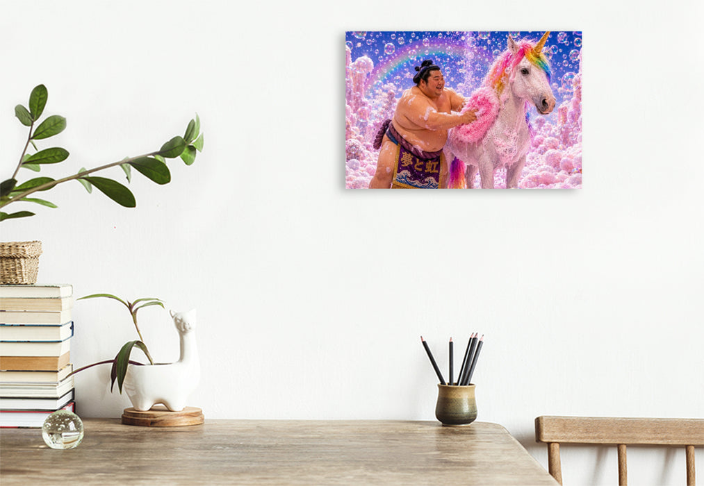 Premium Textil-Leinwand Ein Motiv aus dem Kalender Sumoringer und Einhorn - Fantastische Freunde