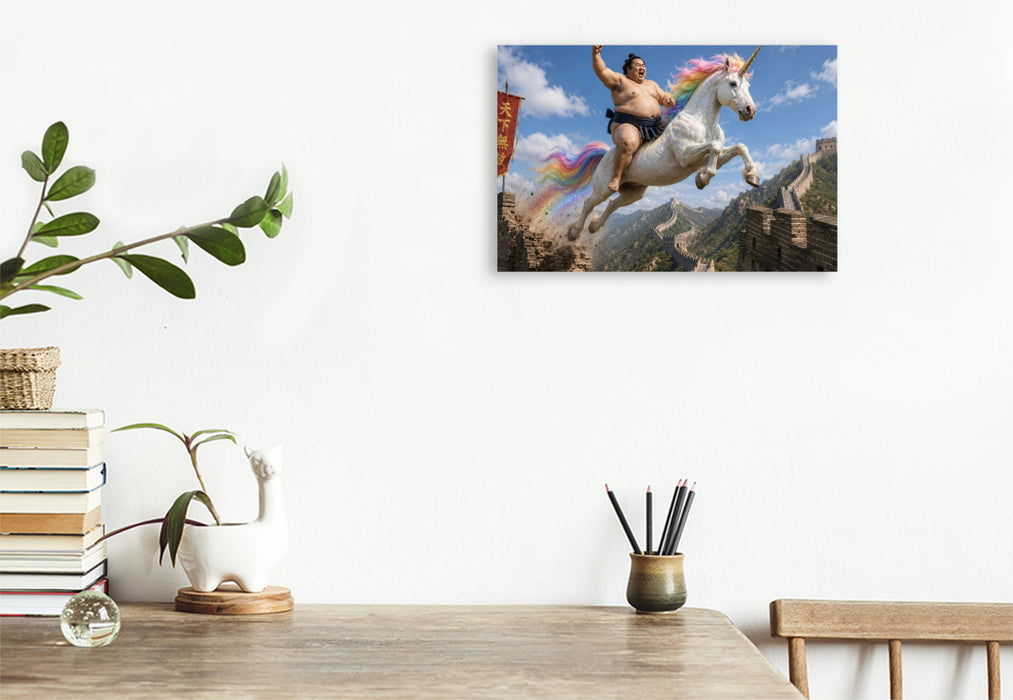 Premium Textil-Leinwand Sumoringer und Einhorn