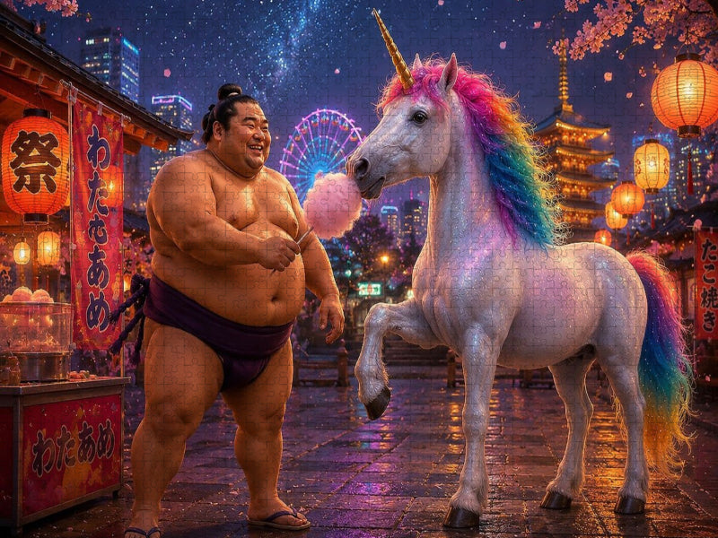 Sumoringer und Einhorn auf dem Jahrmarkt - CALVENDO Foto-Puzzle'