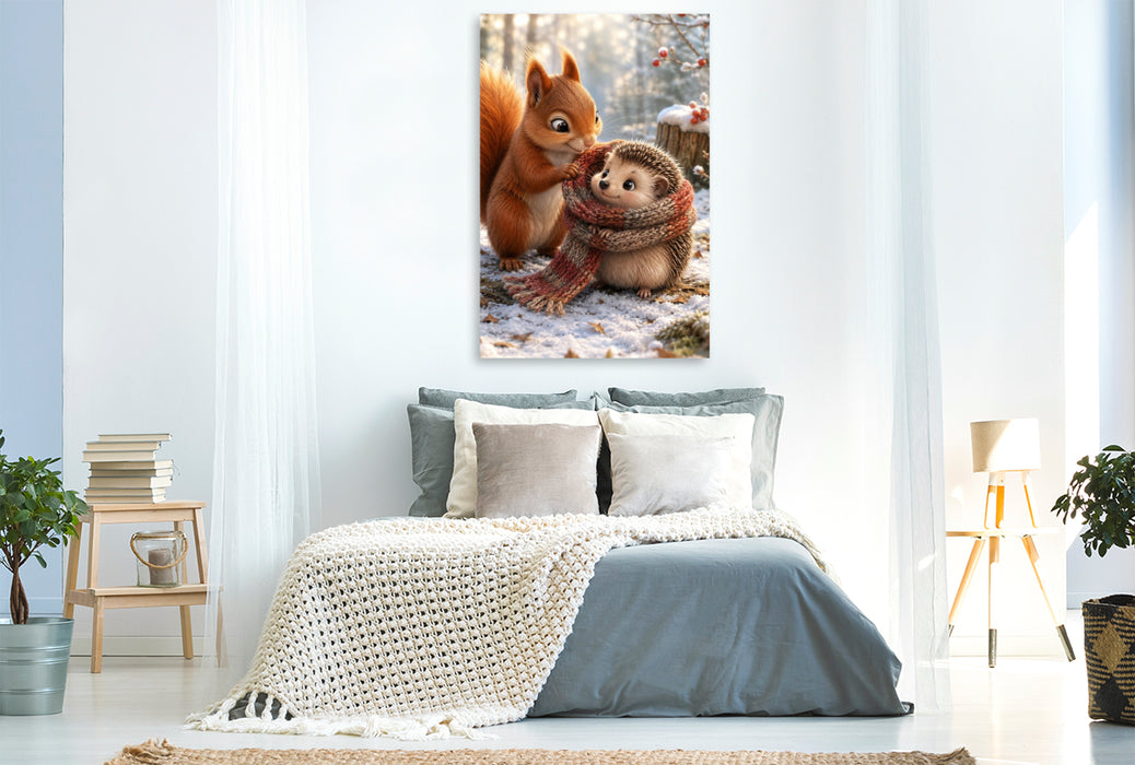 Premium Textil-Leinwand Kleine Winterfreunde