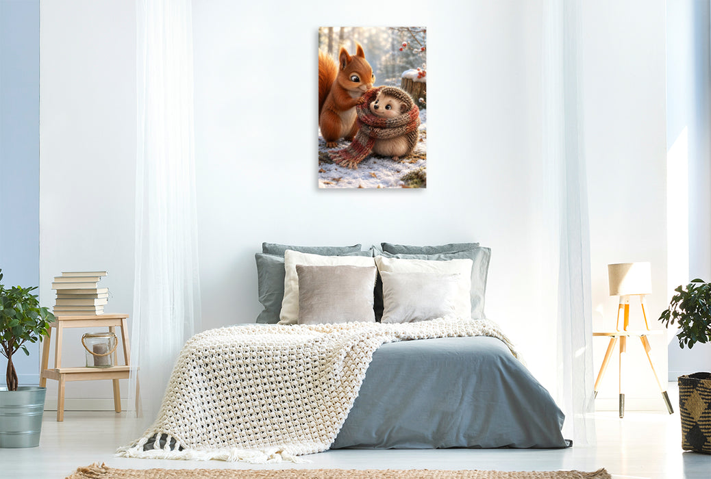 Premium Textil-Leinwand Kleine Winterfreunde