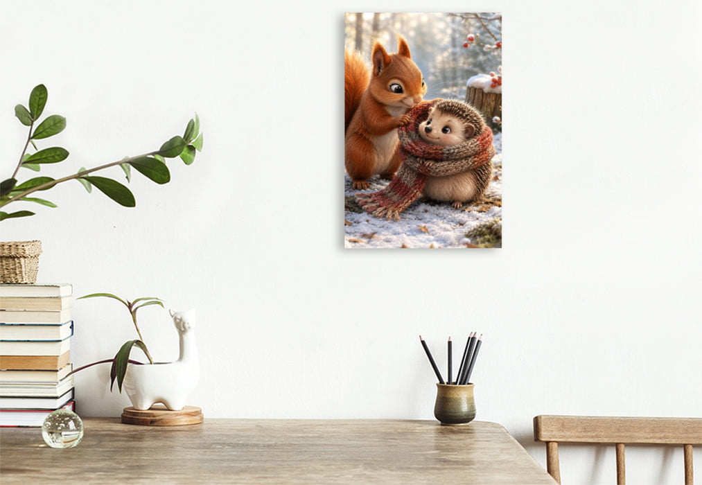 Premium Textil-Leinwand Kleine Winterfreunde
