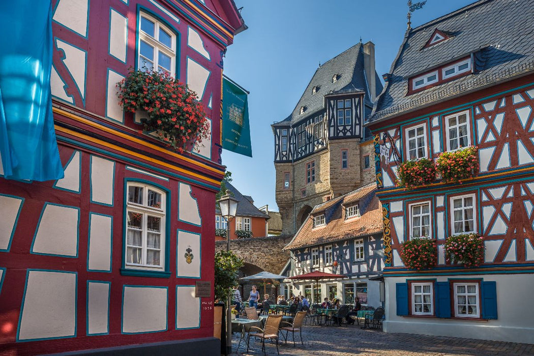Premium Textil-Leinwand Marktplatz von Idstein mit Burg, Hessen