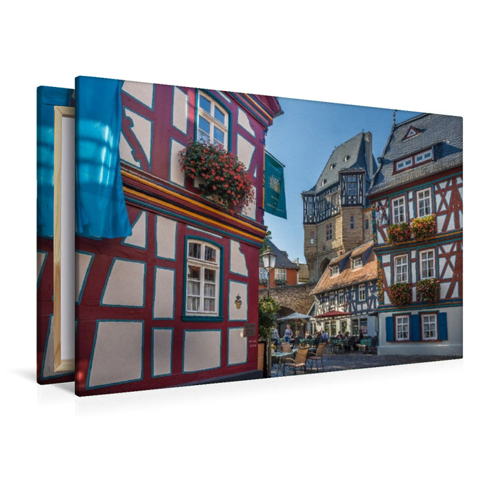 Premium Textil-Leinwand Marktplatz von Idstein mit Burg, Hessen