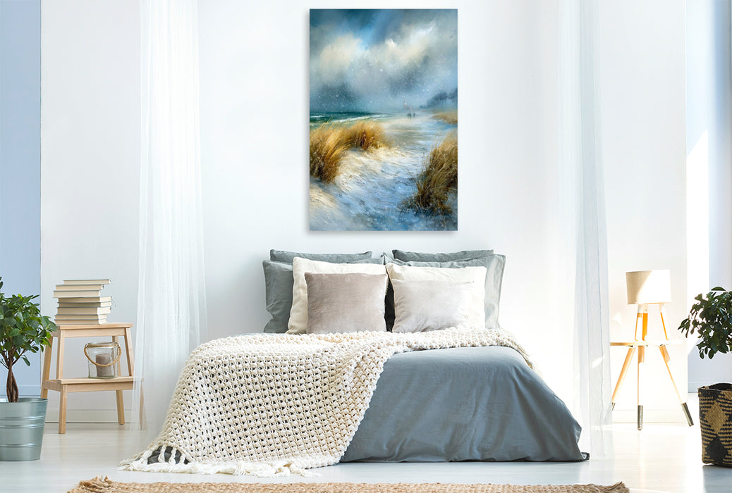 Premium Textil-Leinwand Zwischen Gras und Meer beginnt die Weite