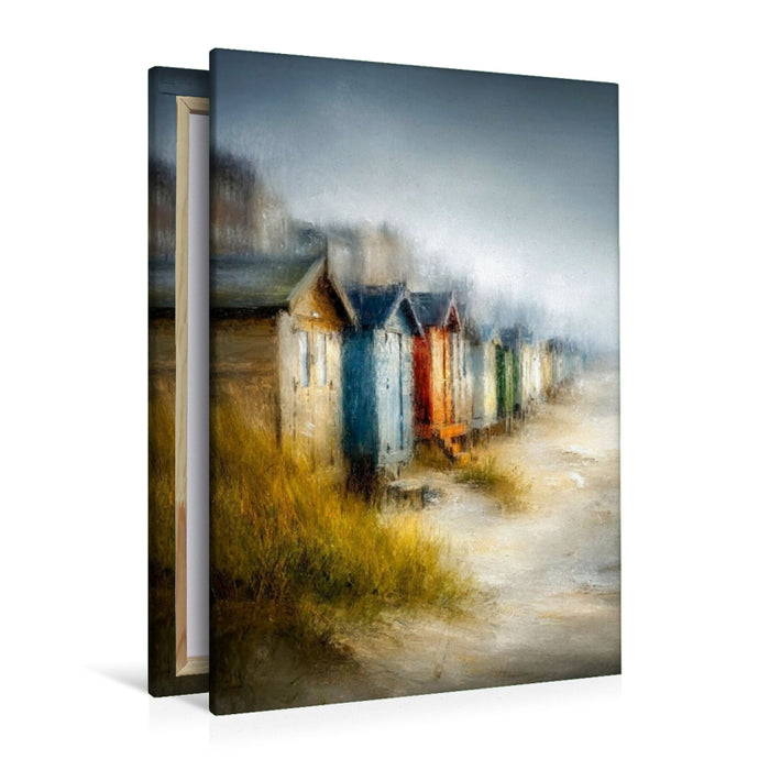 Premium Textil-Leinwand Strandhäuser im Nebel