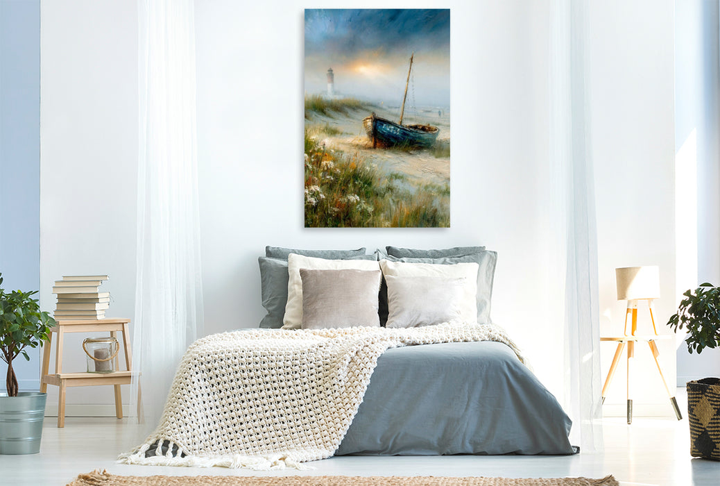 Premium Textil-Leinwand Wo Geschichten am Strand liegen