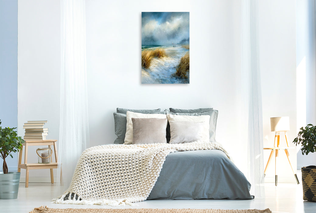 Premium Textil-Leinwand Zwischen Gras und Meer beginnt die Weite