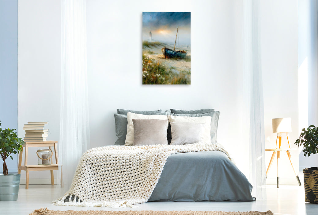 Premium Textil-Leinwand Wo Geschichten am Strand liegen