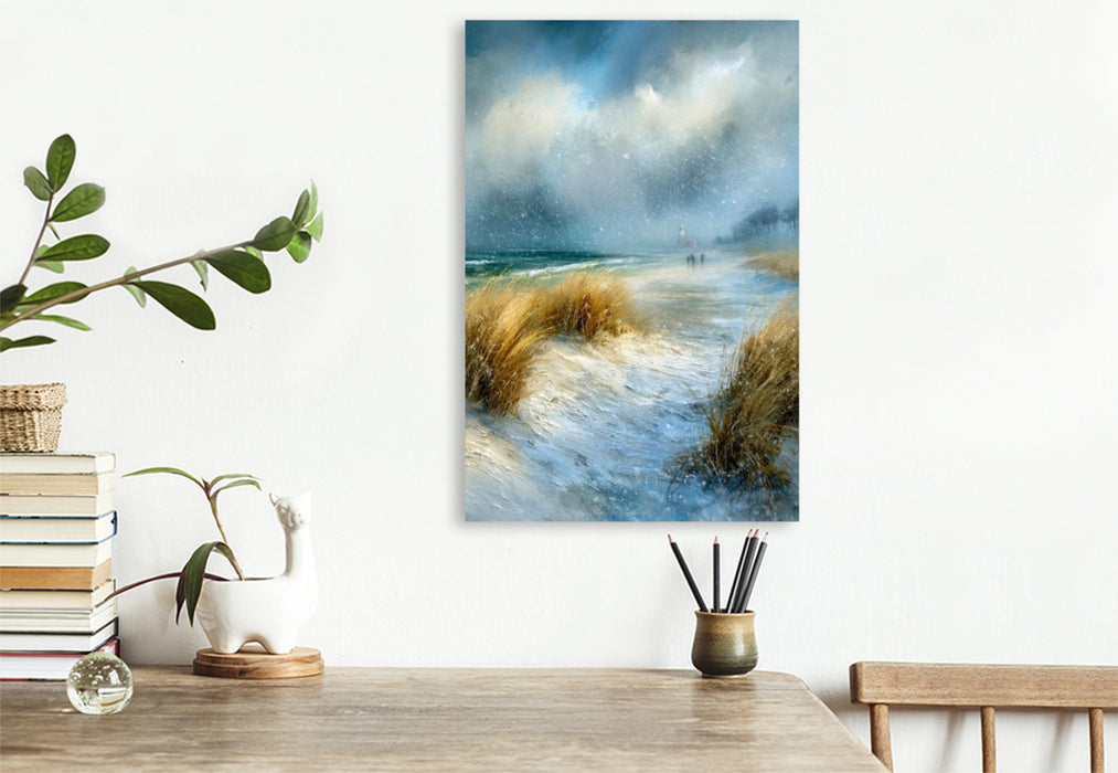 Premium Textil-Leinwand Zwischen Gras und Meer beginnt die Weite