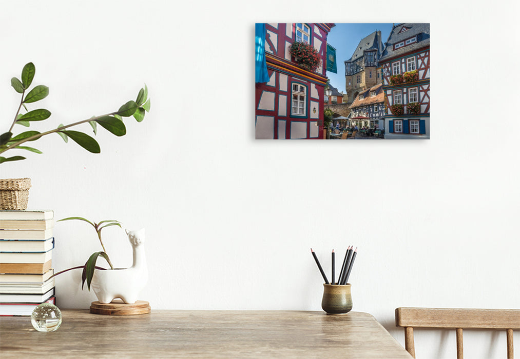 Premium Textil-Leinwand Marktplatz von Idstein mit Burg, Hessen