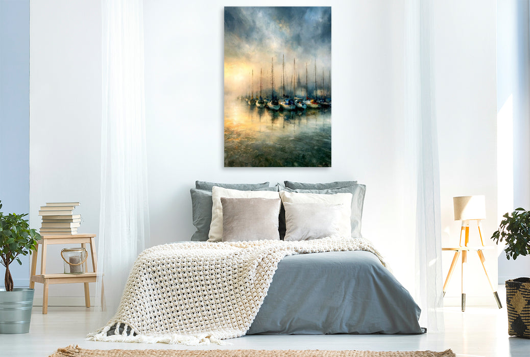 Premium Textil-Leinwand Boote wiegen sich im sicheren Hafen