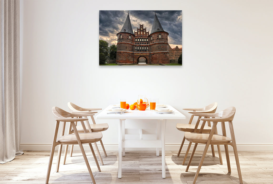Premium Textil-Leinwand Holstentor in Lübeck