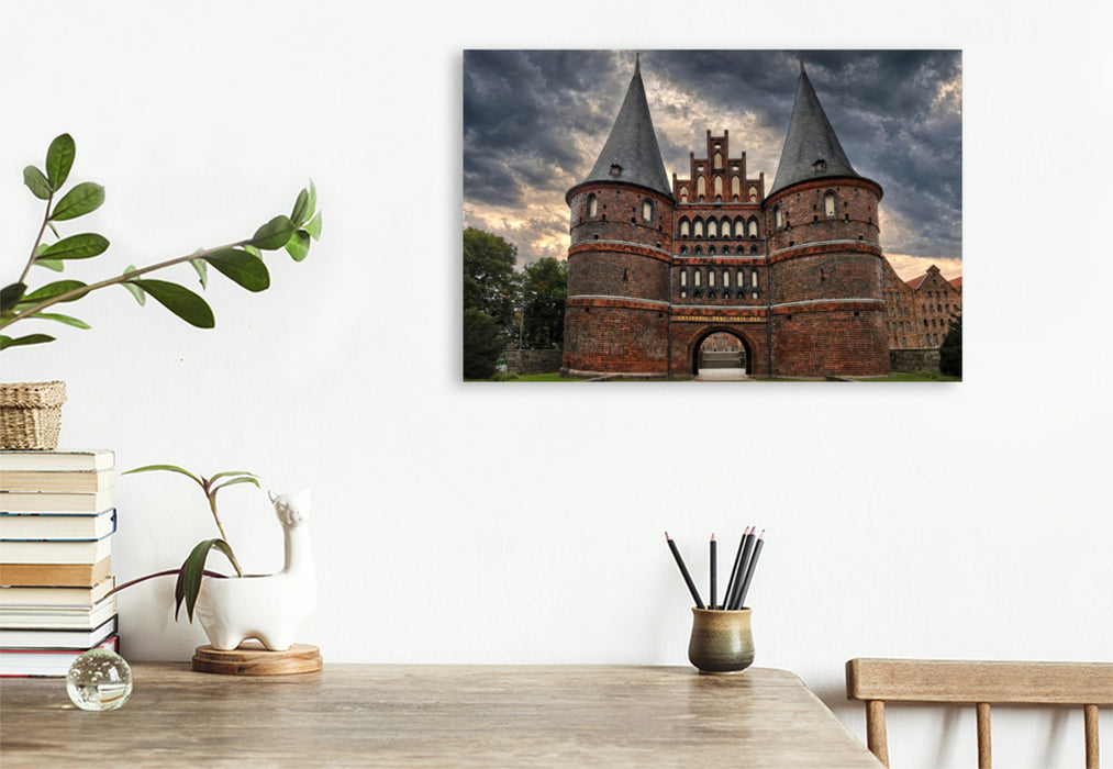 Premium Textil-Leinwand Holstentor in Lübeck